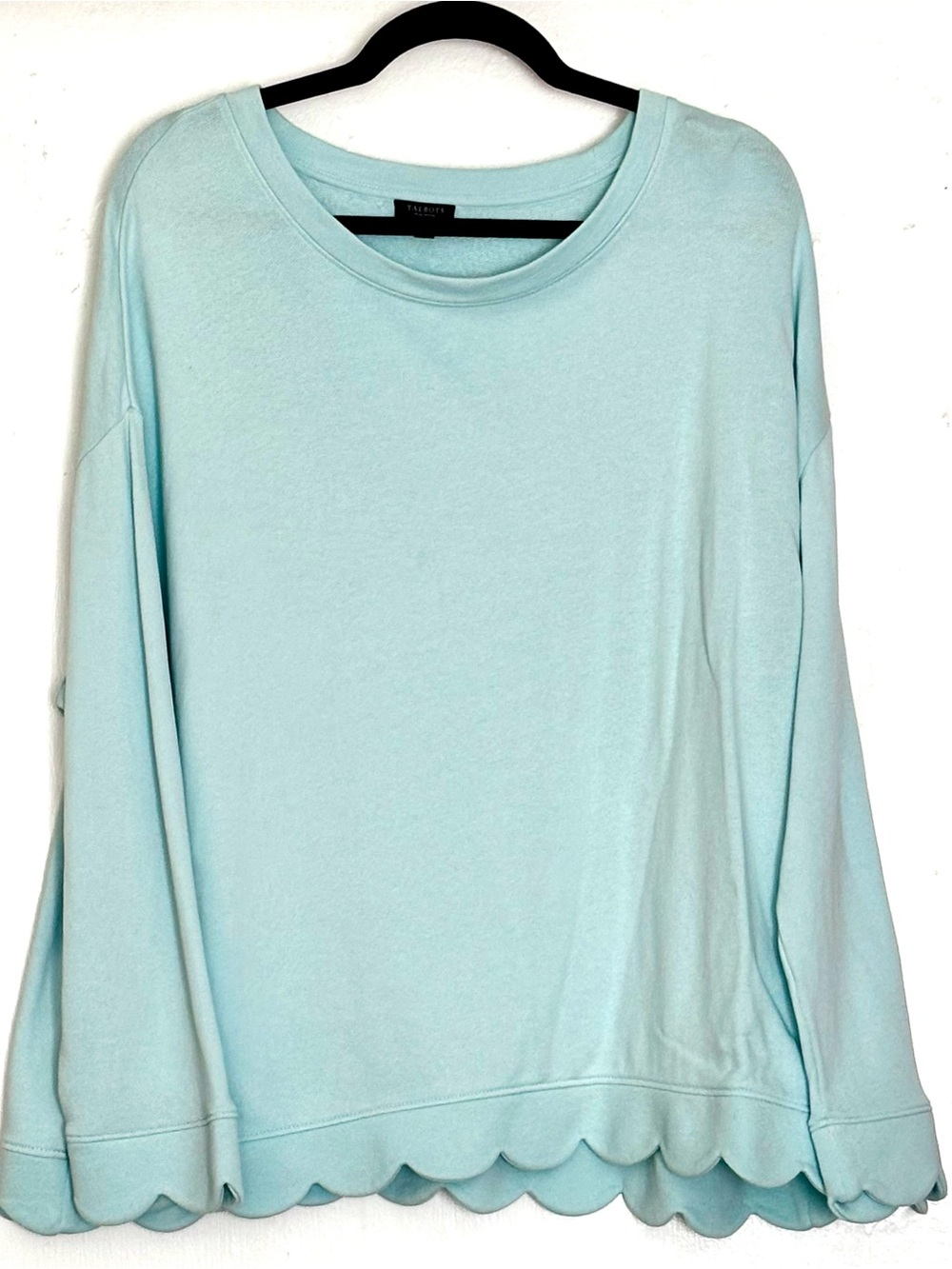 Talbots Scalloped French Terry Sweatshirt Aqua Size 2XP